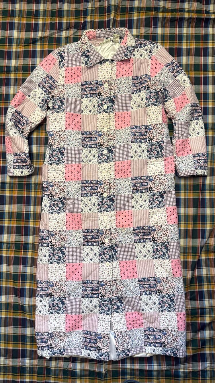 VTG Appleseed's patchwork quilted duster long jacket blue pink sz S Grandmacore